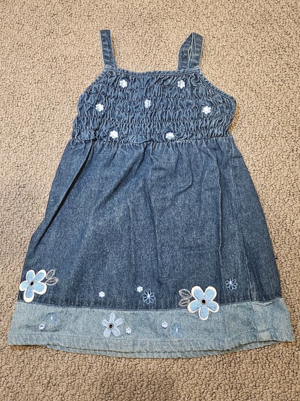 🌼 No Kidding Toddler Denim Blue Jean Flower Dress – Size 4T, Cute & Playful